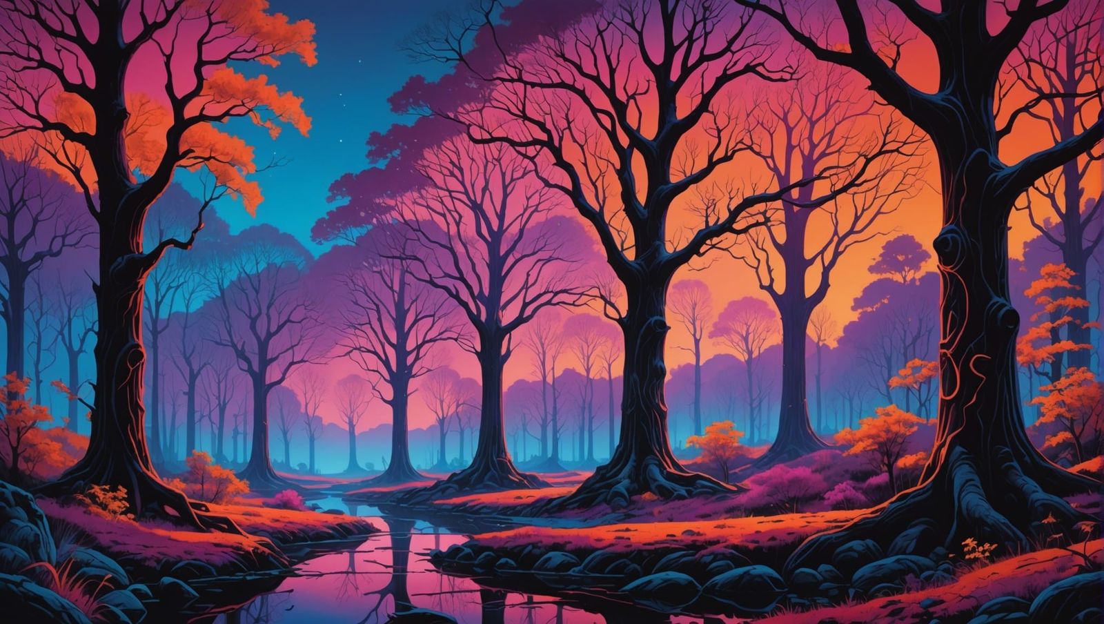 Neon Trees in Twilight Woods, Psychedelic Art