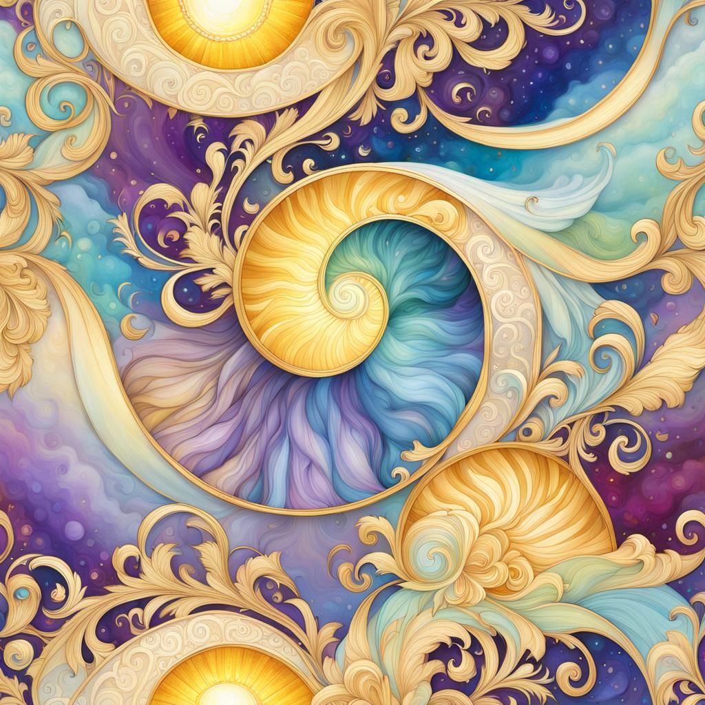 Ornate Golden Parchment Scroll with Rainbow Lights