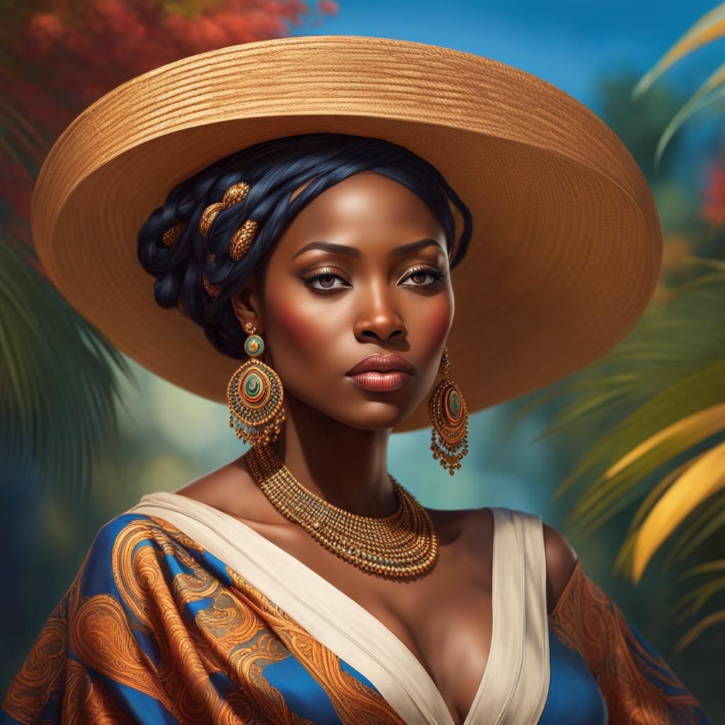 African Woman Portrait in Impressionist Style