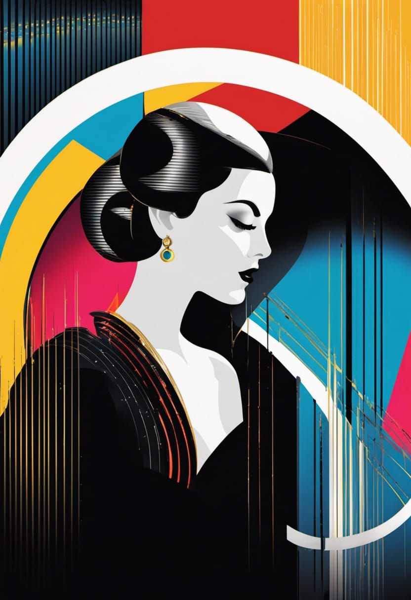 Art Deco Illustration in Black and White with Gold