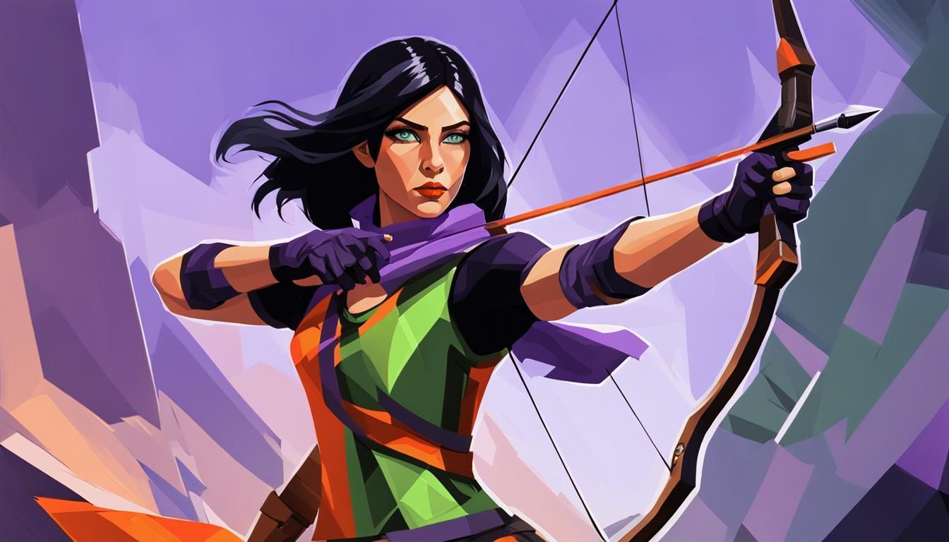 Female Archer with Bow in Cubist Art Style