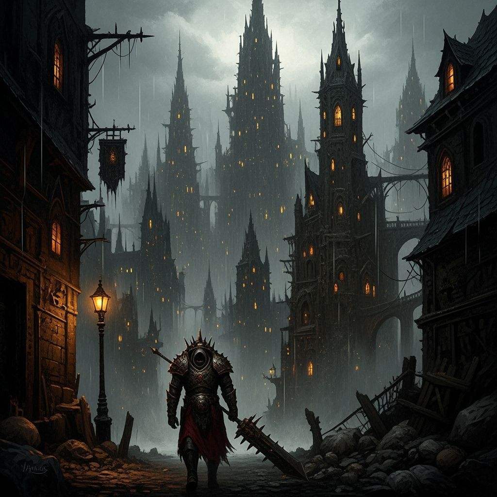 Grimdark Figure in Propaganda Art Style