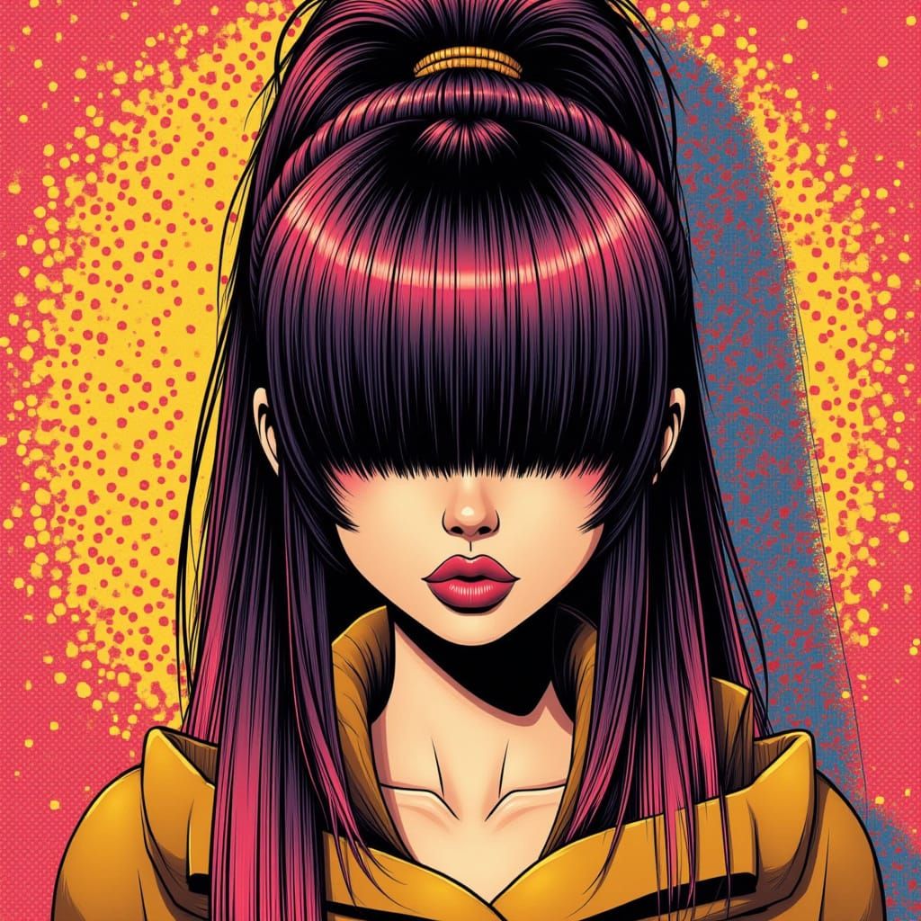 Woman with Blunt Bangs in Pop Art Style