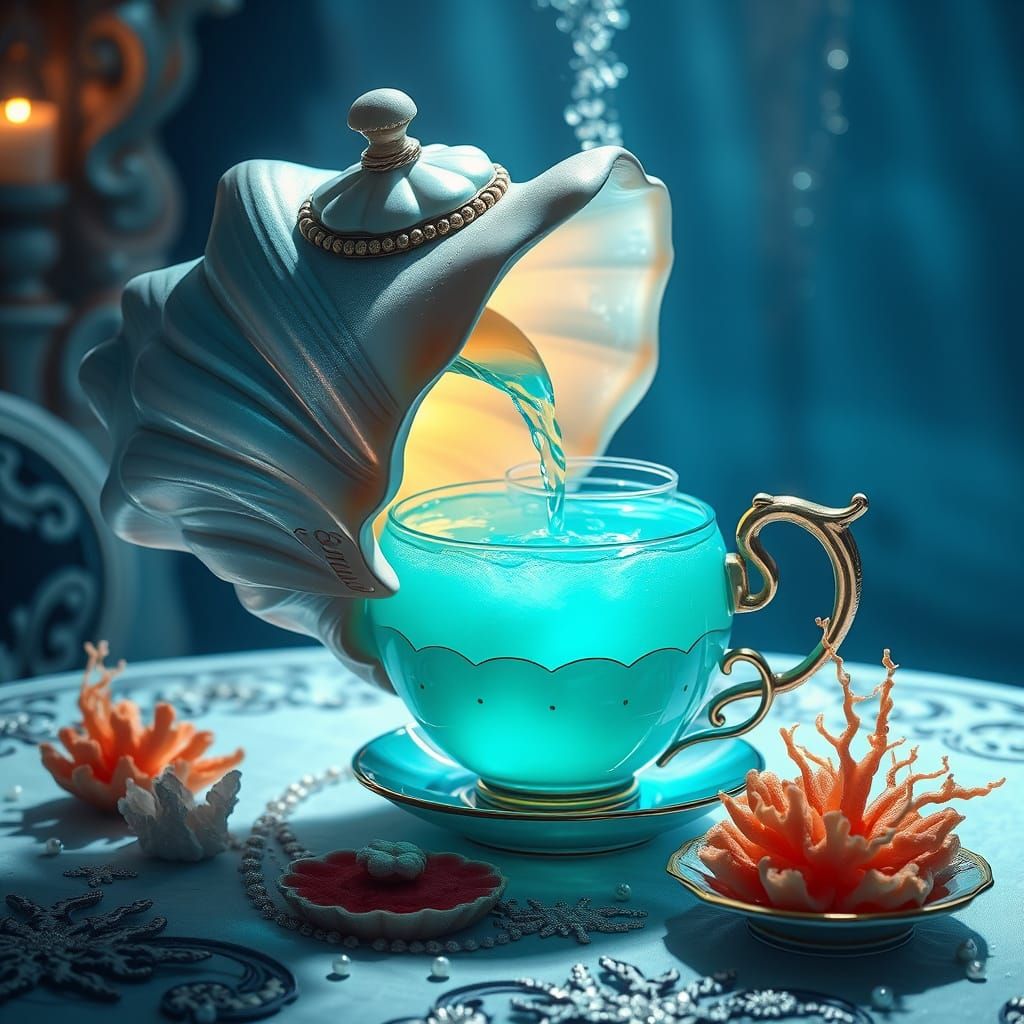 Enchanted Seashell Teapot Pours Glowing Jellyfish Tea