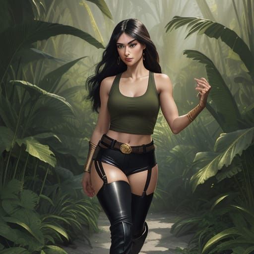 Confident Jungle Adventurer in Tropical Attire