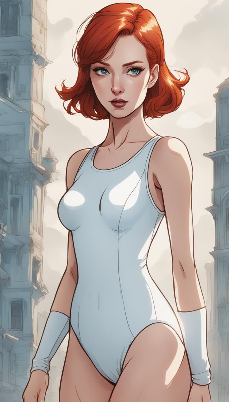 Redhead Woman in Leotard: Digital Animation Illustration