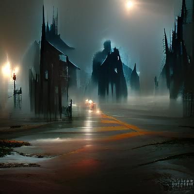 Ominous Mist Descends on Dark City Street