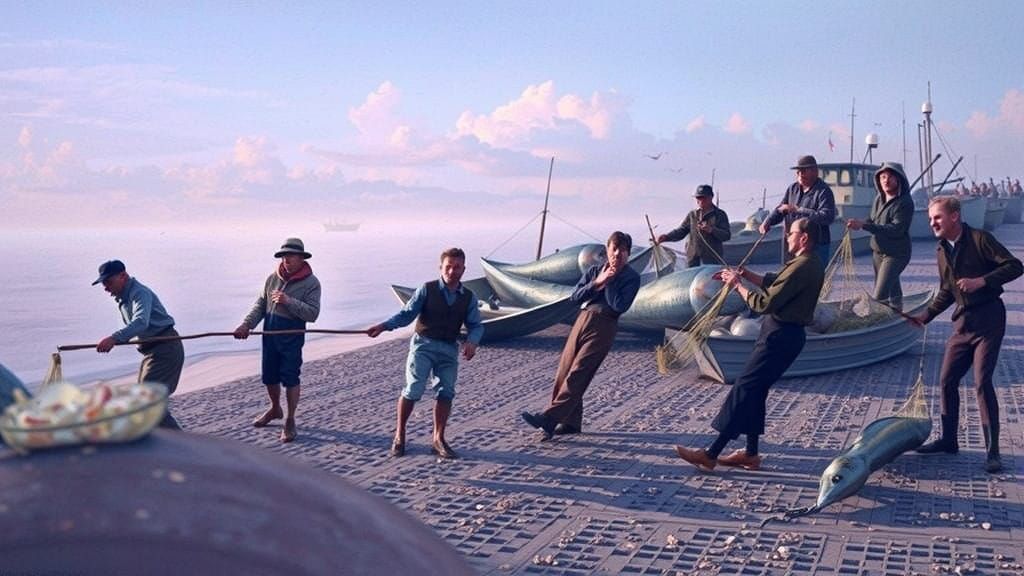 Exasperated Fishermen Face Their Hunger in a Humorous Scene