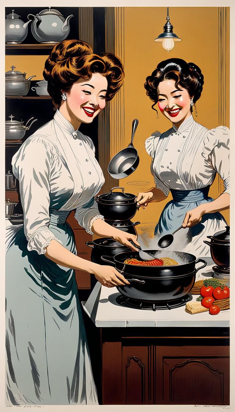 art by Charles Dana Gibson of Gibson Girls, two Gibson Girls...