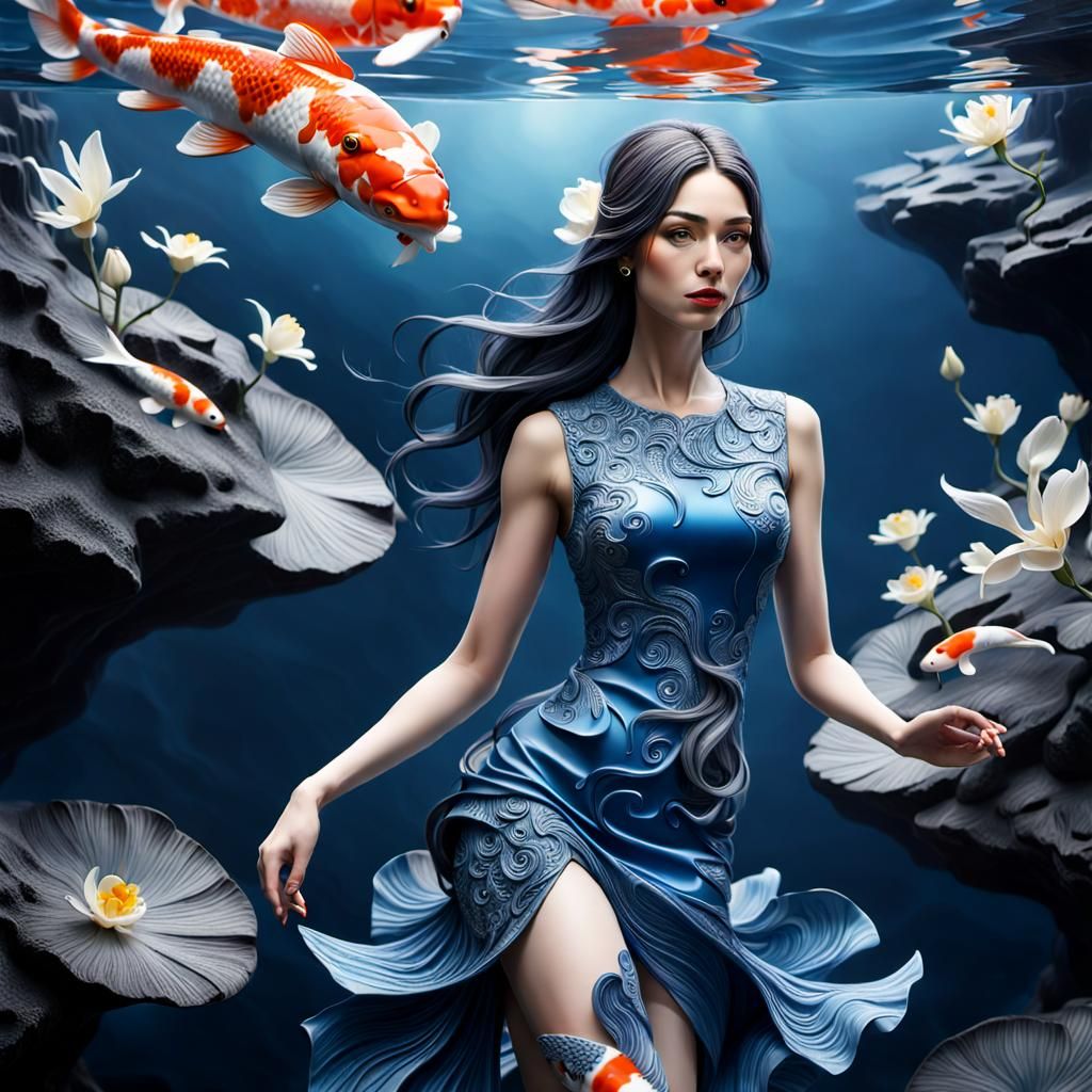 Koi Girl in Lava Environment: Photorealistic Render