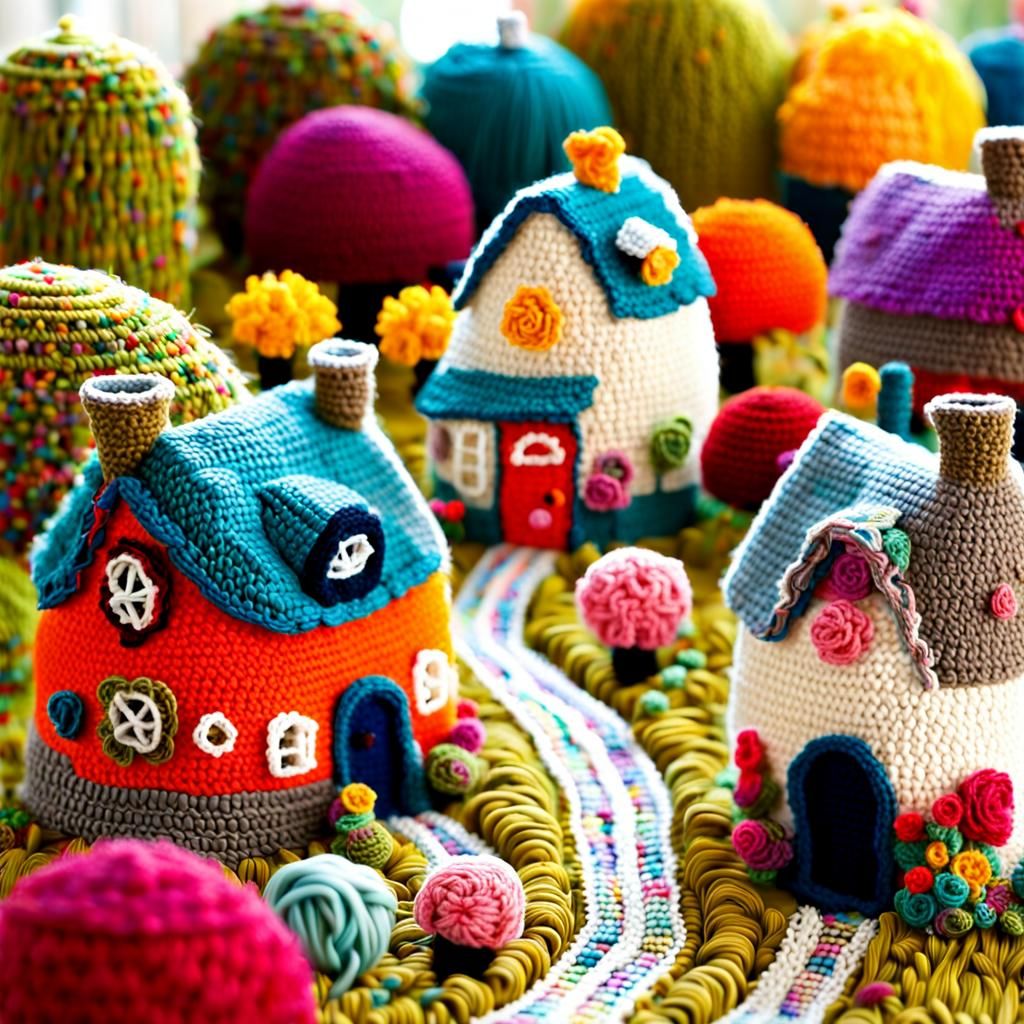Charming Crochet Town Woven from Colorful Yarn