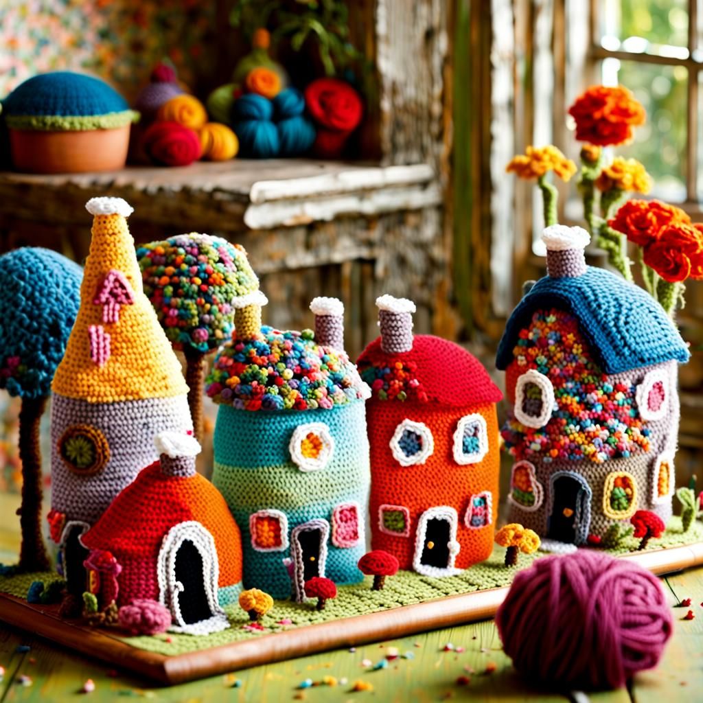 Charming Crochet Town Woven from Colorful Yarn
