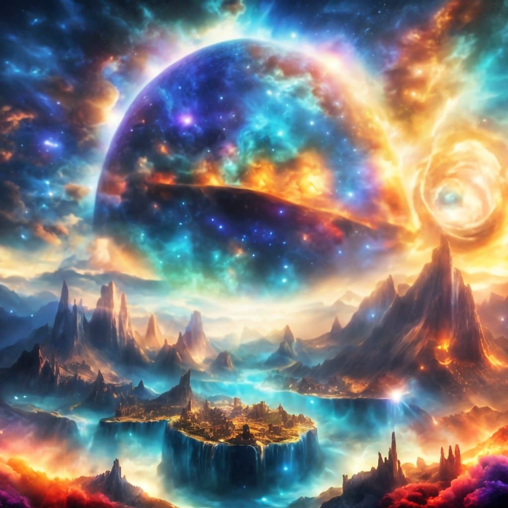 Ethereal Cosmic Stormscape in Vibrant Volumetric Light