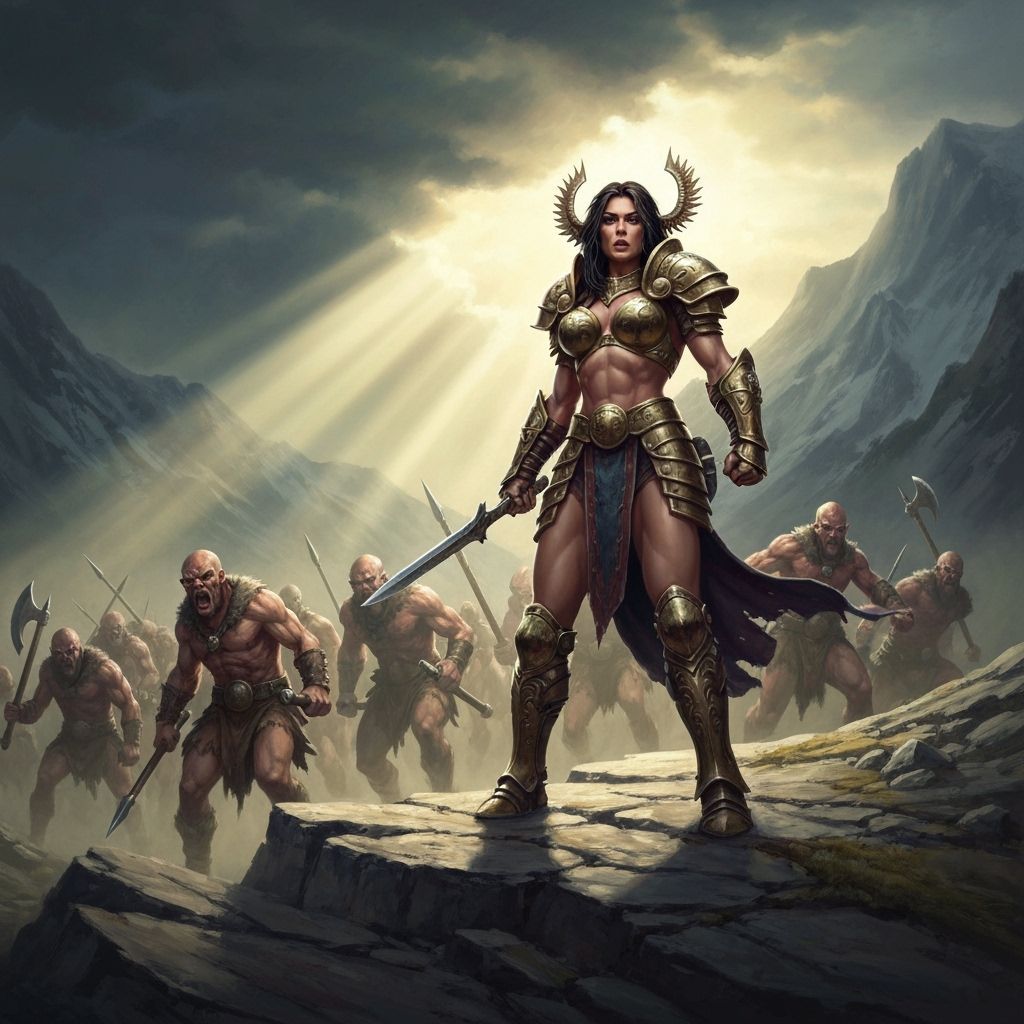 Epic Fantasy Warrior Barbara Battles Barbarian Horde