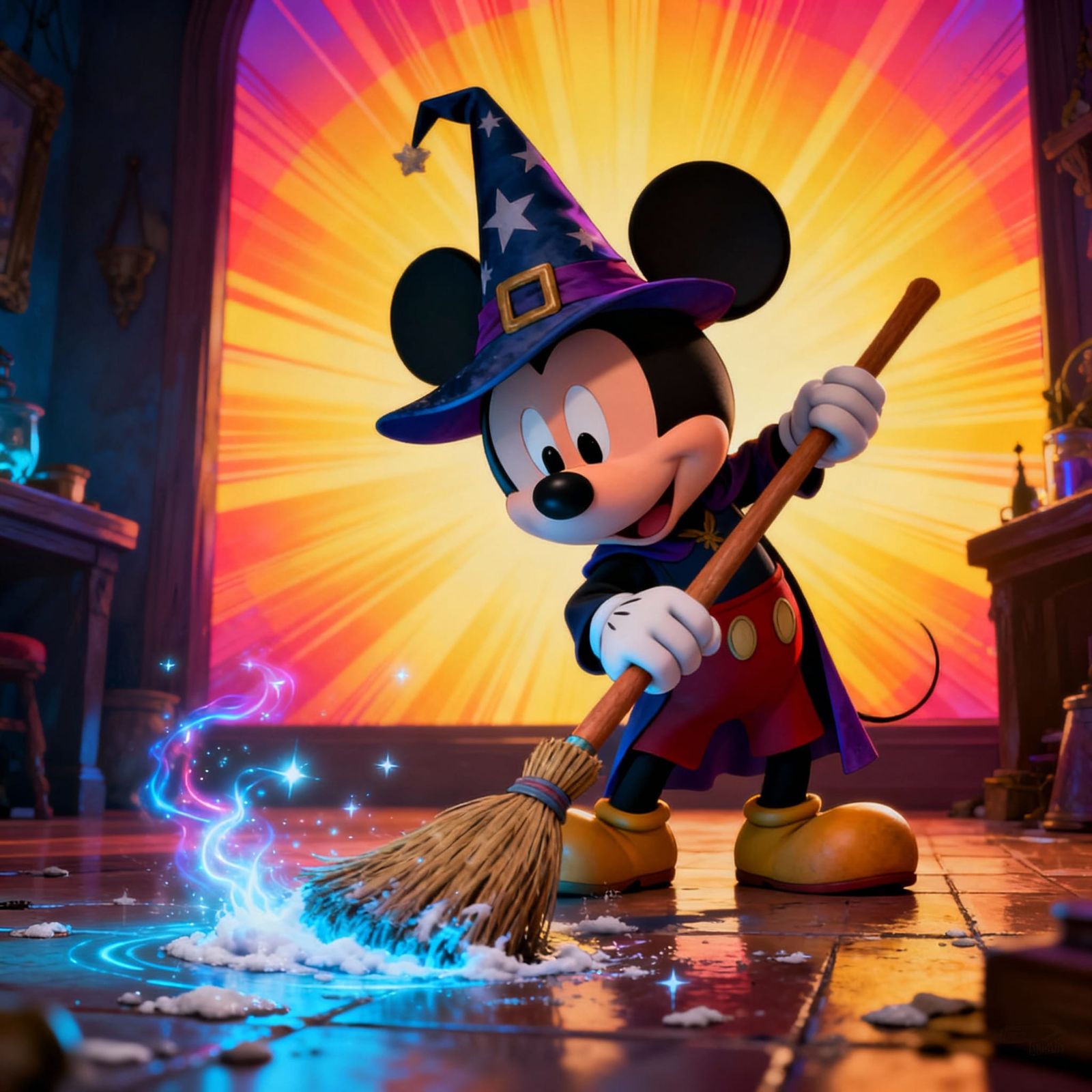 Mickey Mouse Sorcerer Apprentice Cleans Floor