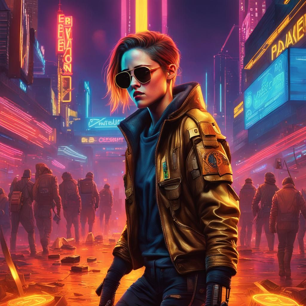 Dogecoin Warrior Battles on Bitcoin in Cyberpunk Style