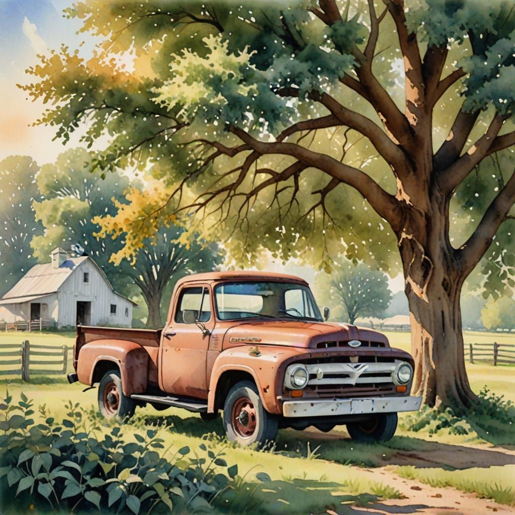 Classic American Farm Scene in Whimsical Watercolor
