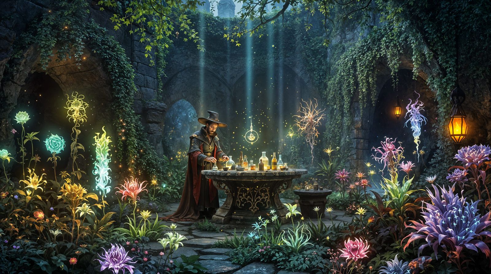 Mystical Alchemist's Glowing Garden of Transmutation