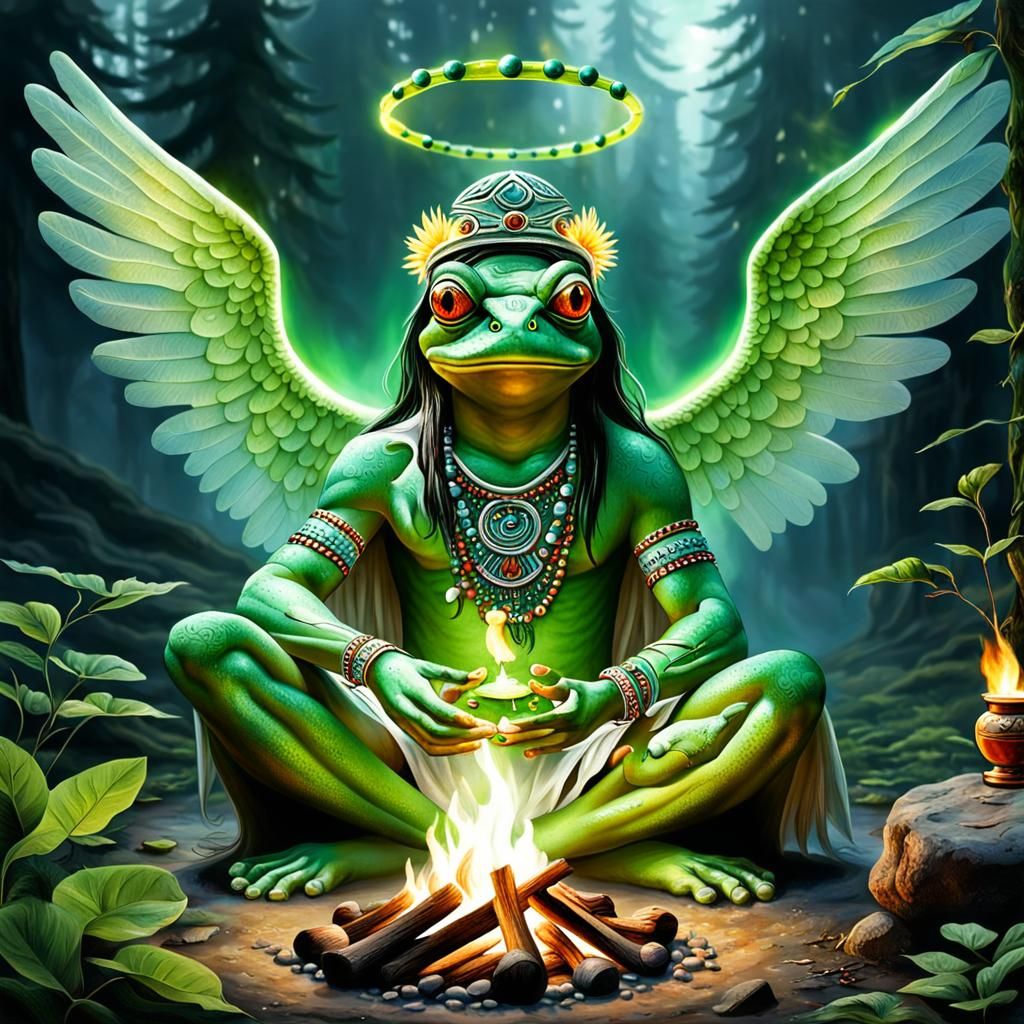 Celestial Angel Offers Gift to Shaman