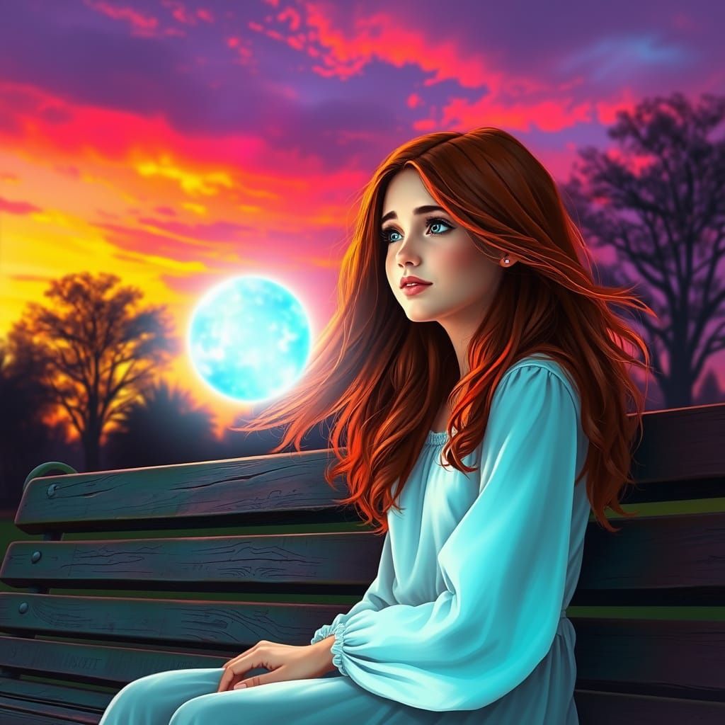 Woman Gazes at Glowing Orb in Vibrant Twilight
