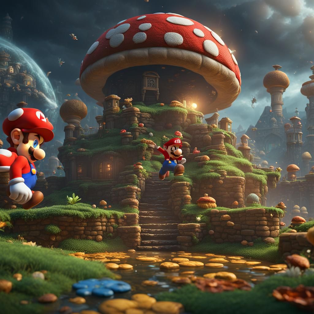 Detailed Matte Painting of Mario in Unreal Engine