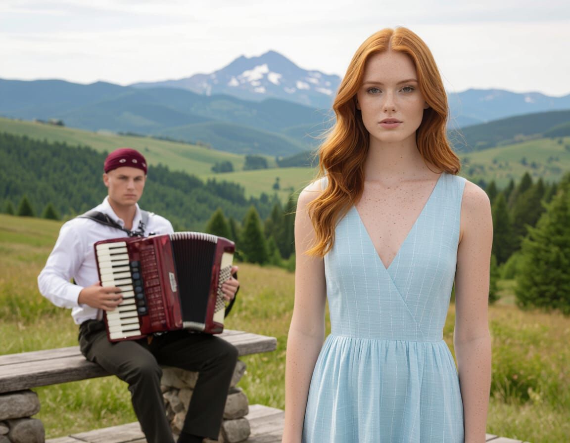 Rustic Forest Scene: Woman & Musician in Medieval Carriage