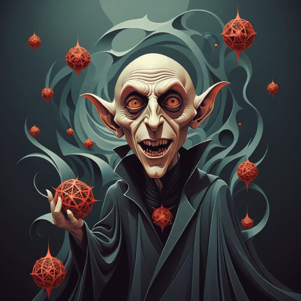 Abstract Nosferatu Fractal in Gouache Style