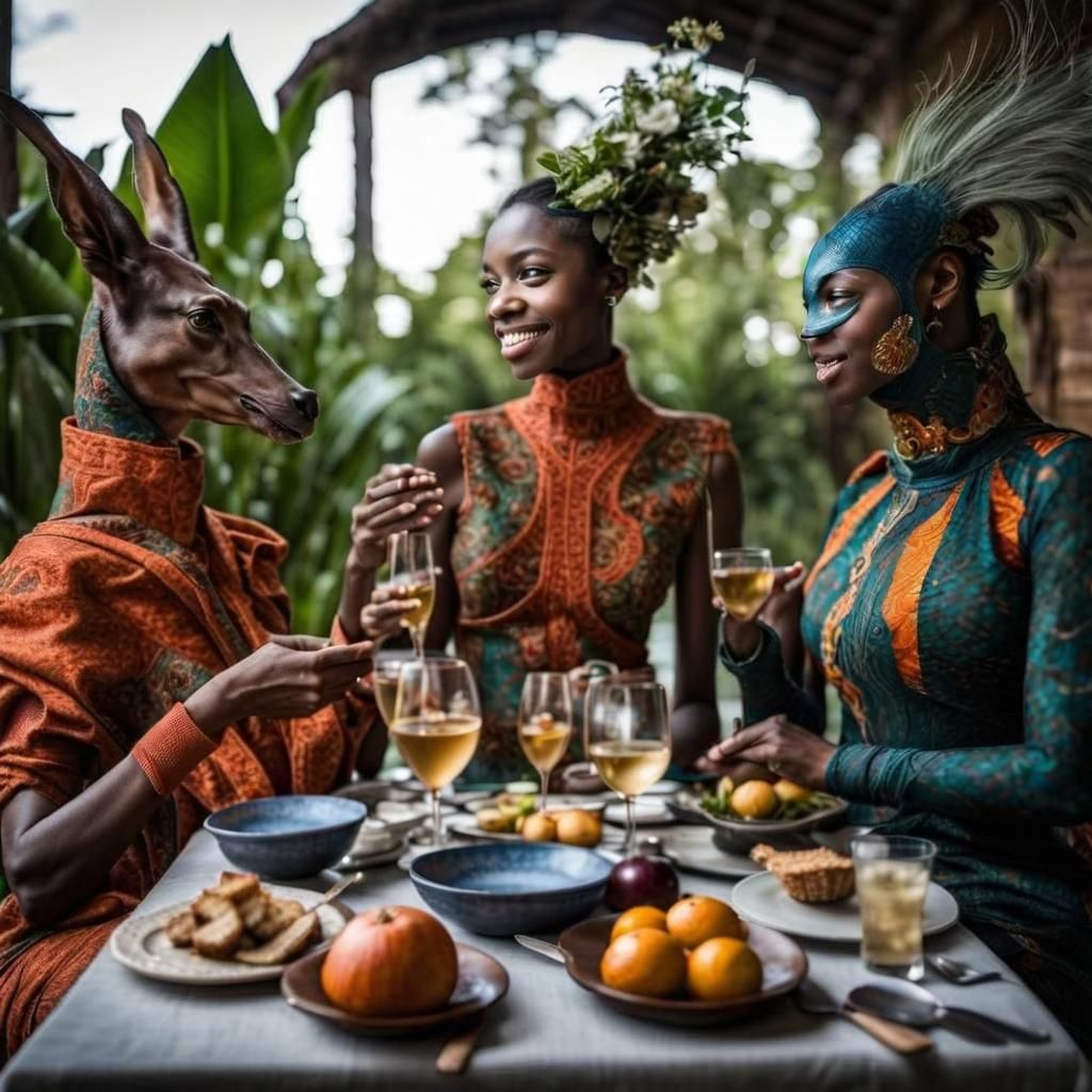 Surreal Alien Celebration in Restaurant: Fine Art Photograph...