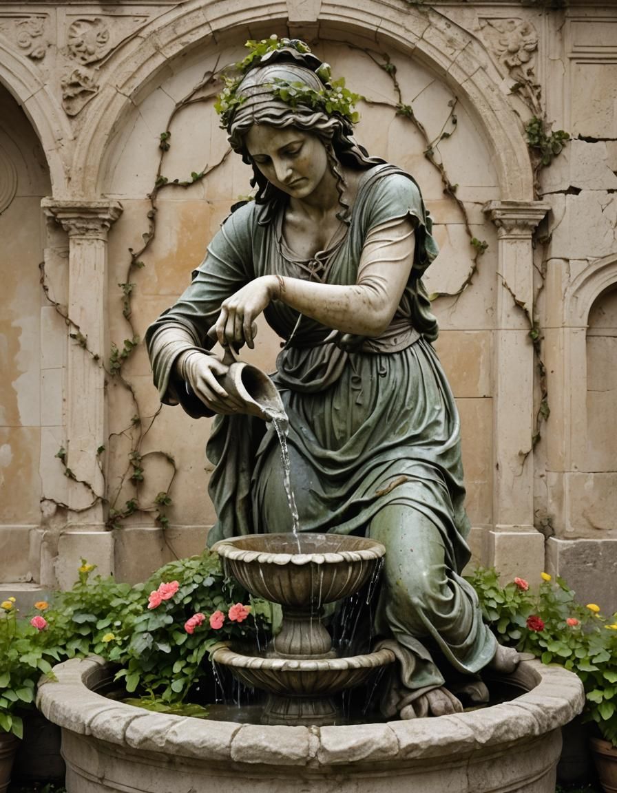 Classical Sculpture of Woman Pouring Water