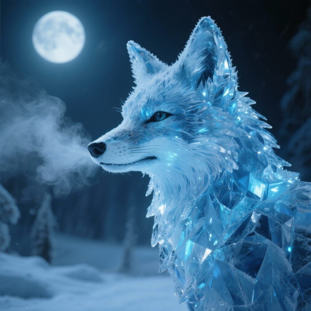 Majestic Ice Fox Glowing Under Moonlight