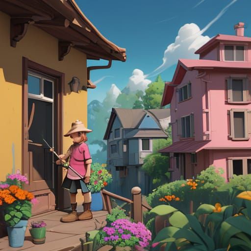 Whimsical House Painting Scene in 3D Digital Art