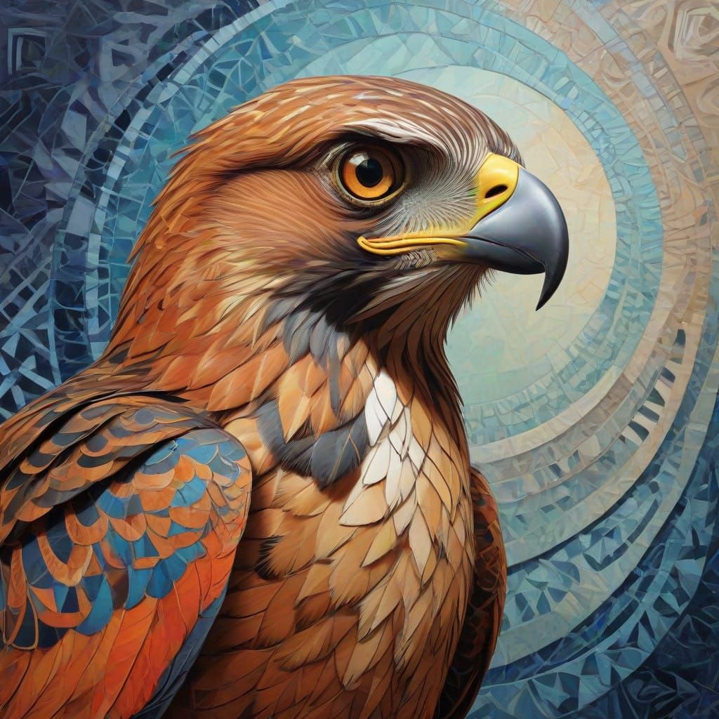 Geometric Hawk in Vibrant Cubist Style