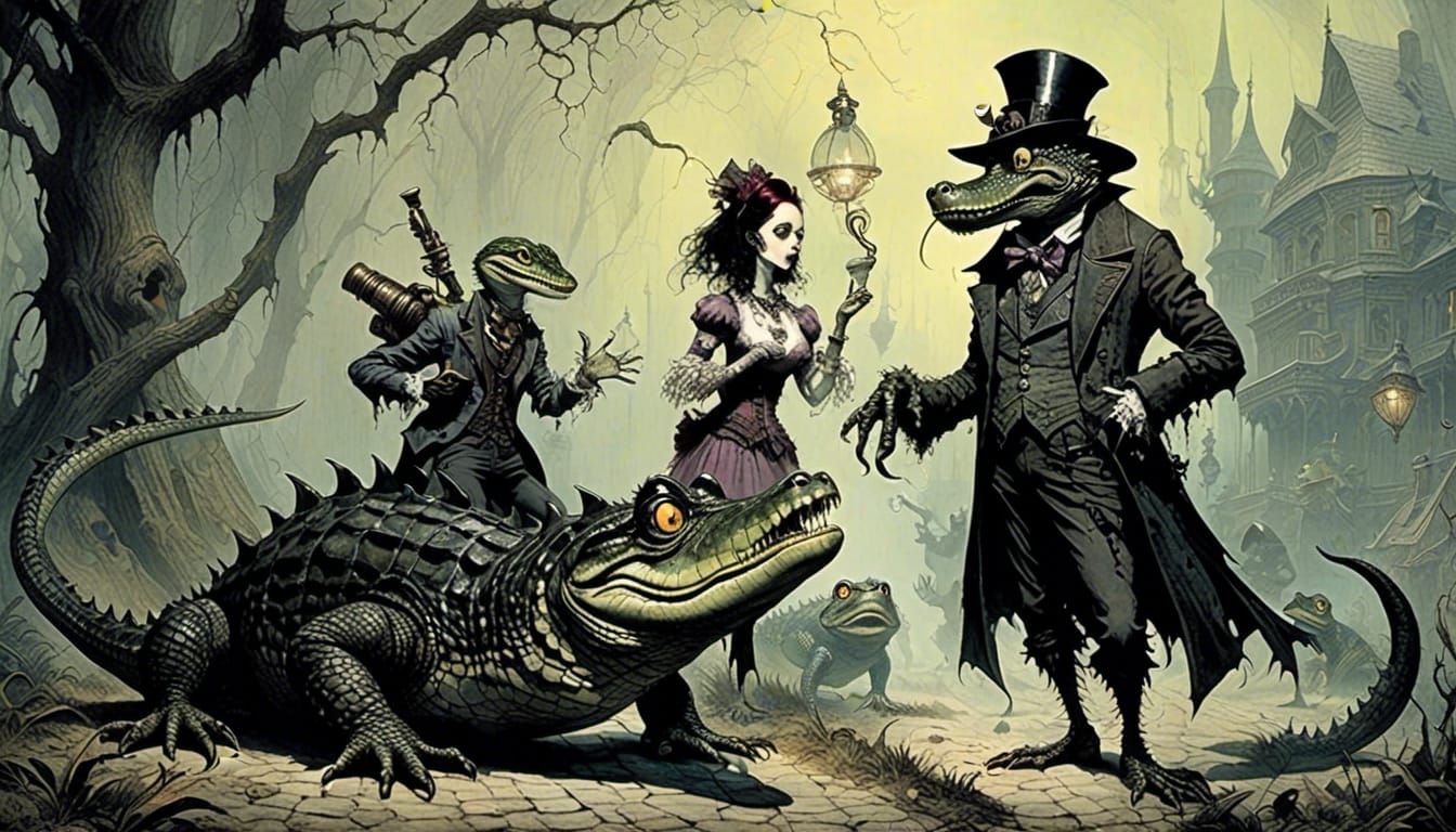 Alligator Woman Flirts with Hipster Alligator