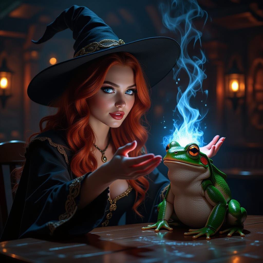 Witch Transforms Suitor Into Frog in Medieval Pub