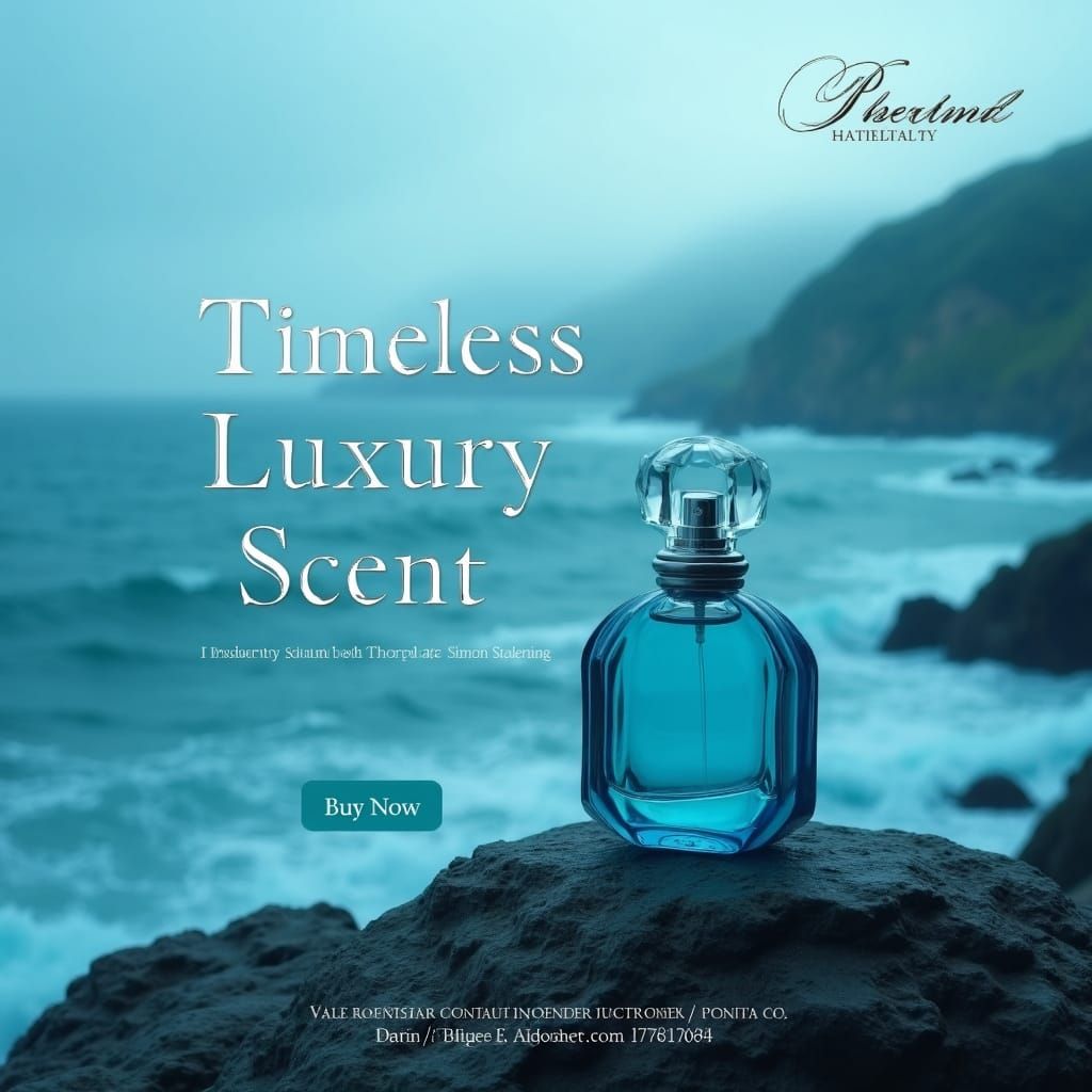 Luxury Perfume Ad on Rocky Seaside Cliff