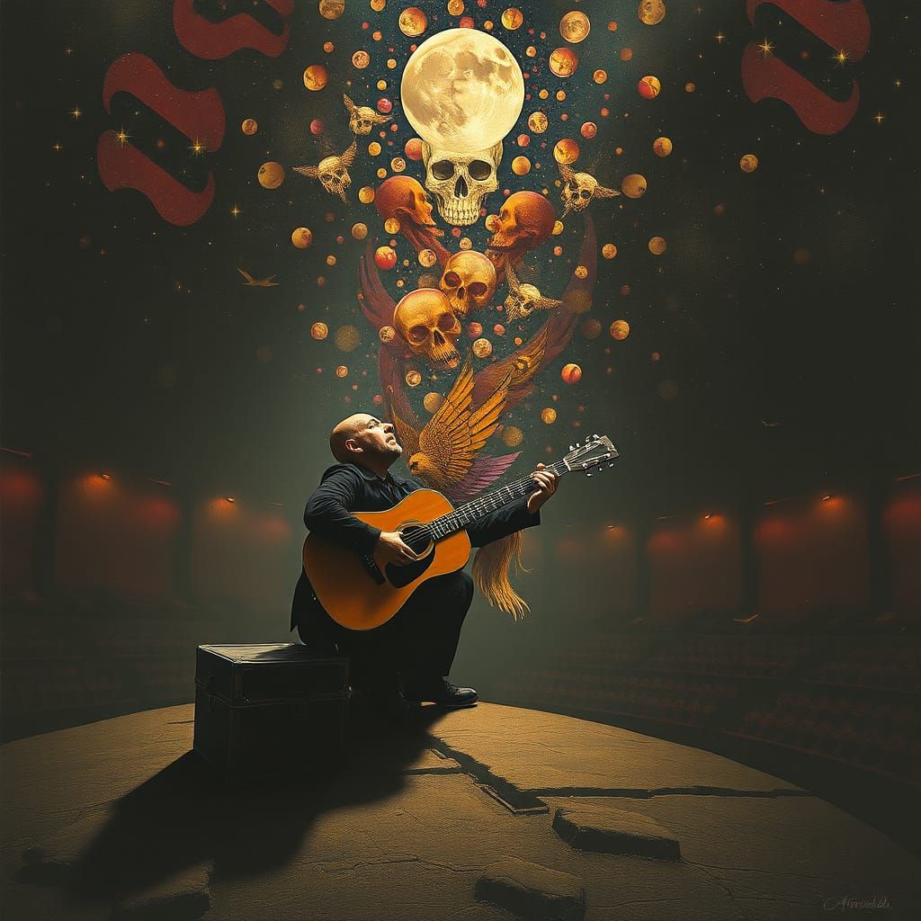 Surrealist Dystopian Scene in Polka Dot Décollage Style