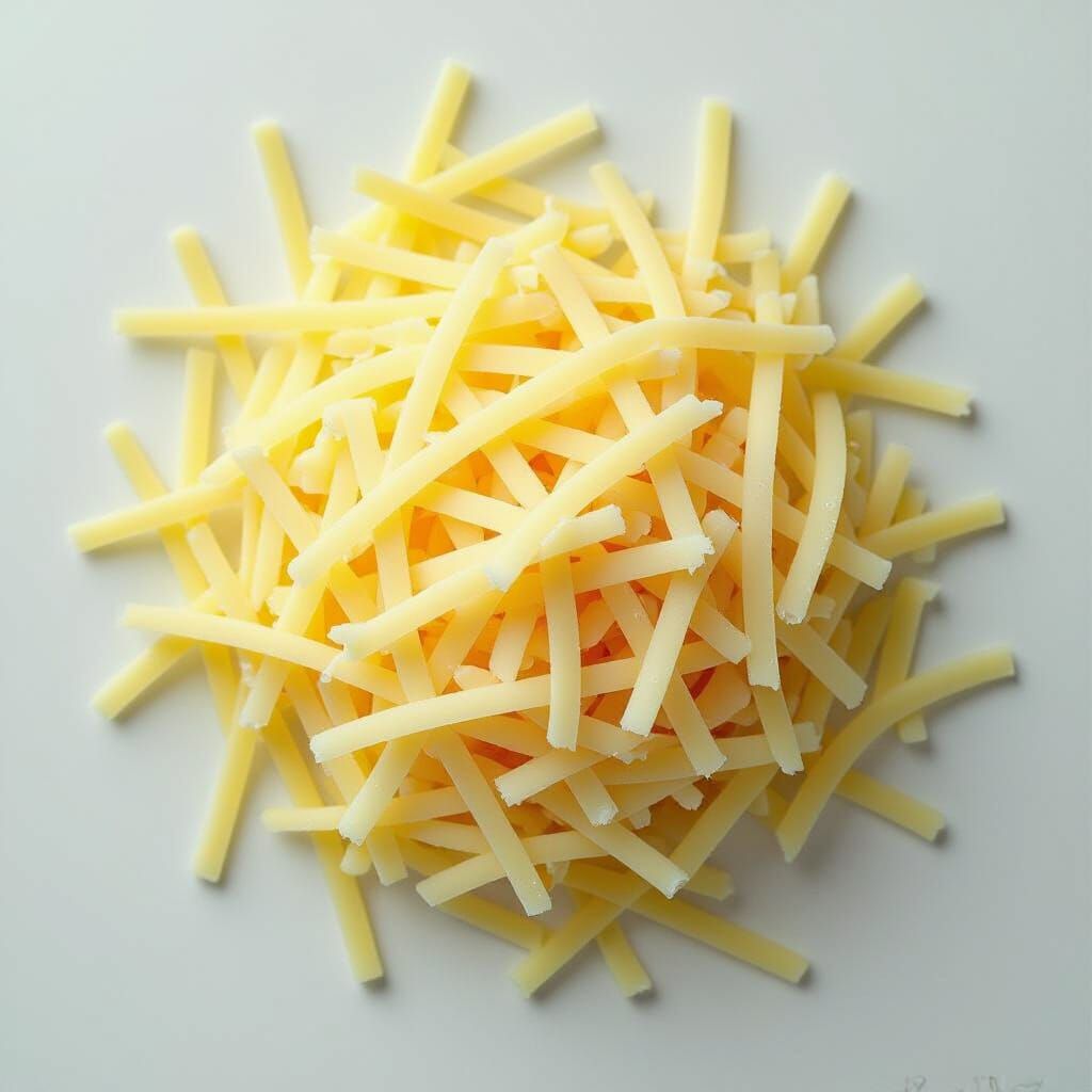 Hyperrealistic Shredded Mozzarella Cheese Still Life