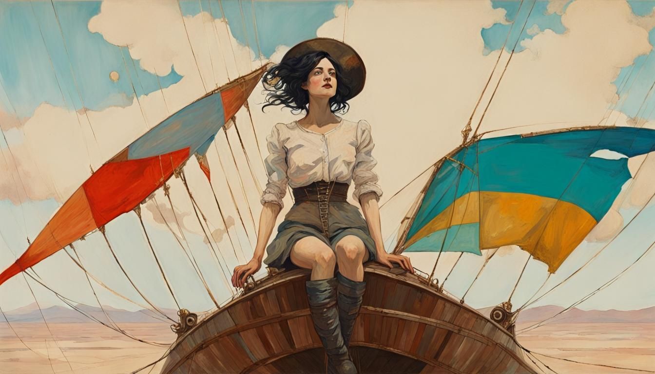 Desert Airship Portrait in Oil Paint Style