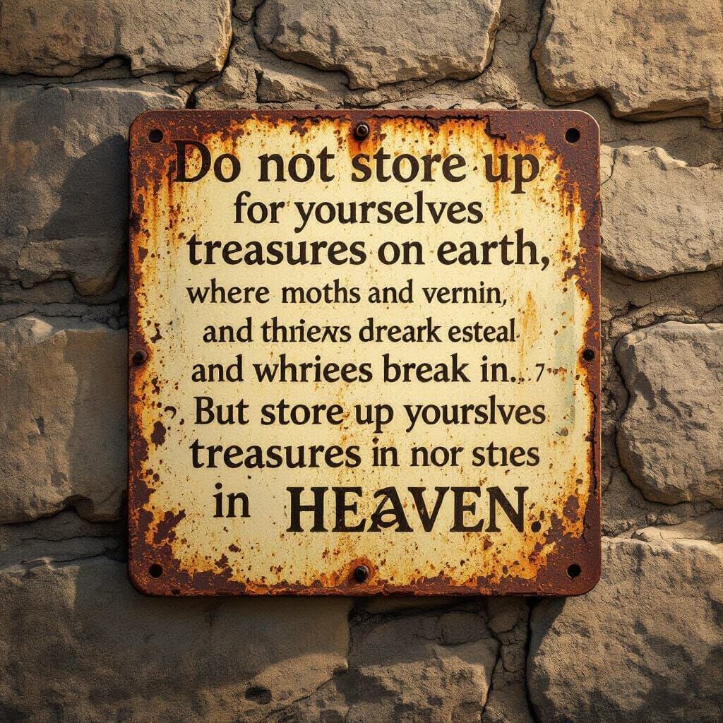 Rusty Metal Sign: Treasures in Heaven