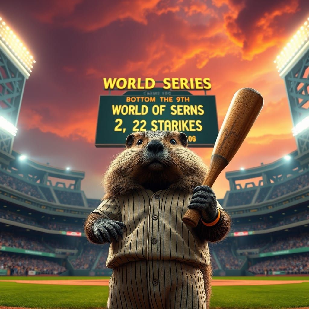 Beaver Baseball Hero in Futuristic Stadium