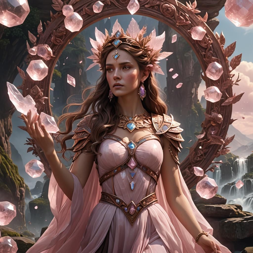 Goddess of Elements in Rose Quartz: Digital Art
