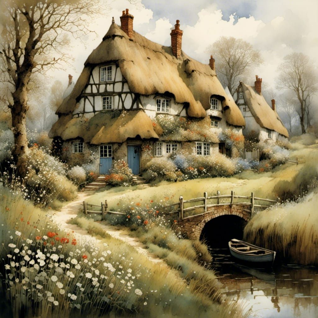 Charming Thatched Roof House with Spring Garden