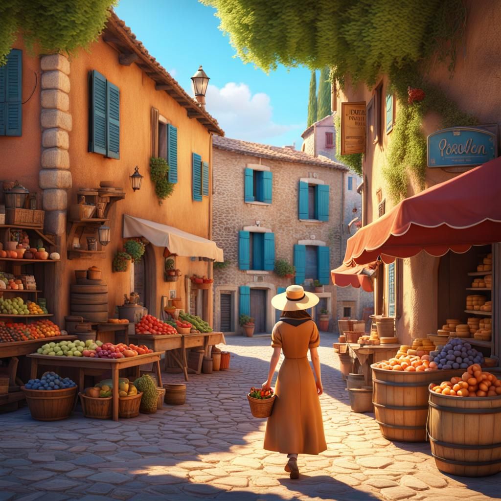 Woman at Provence Market: 3D Digital Art