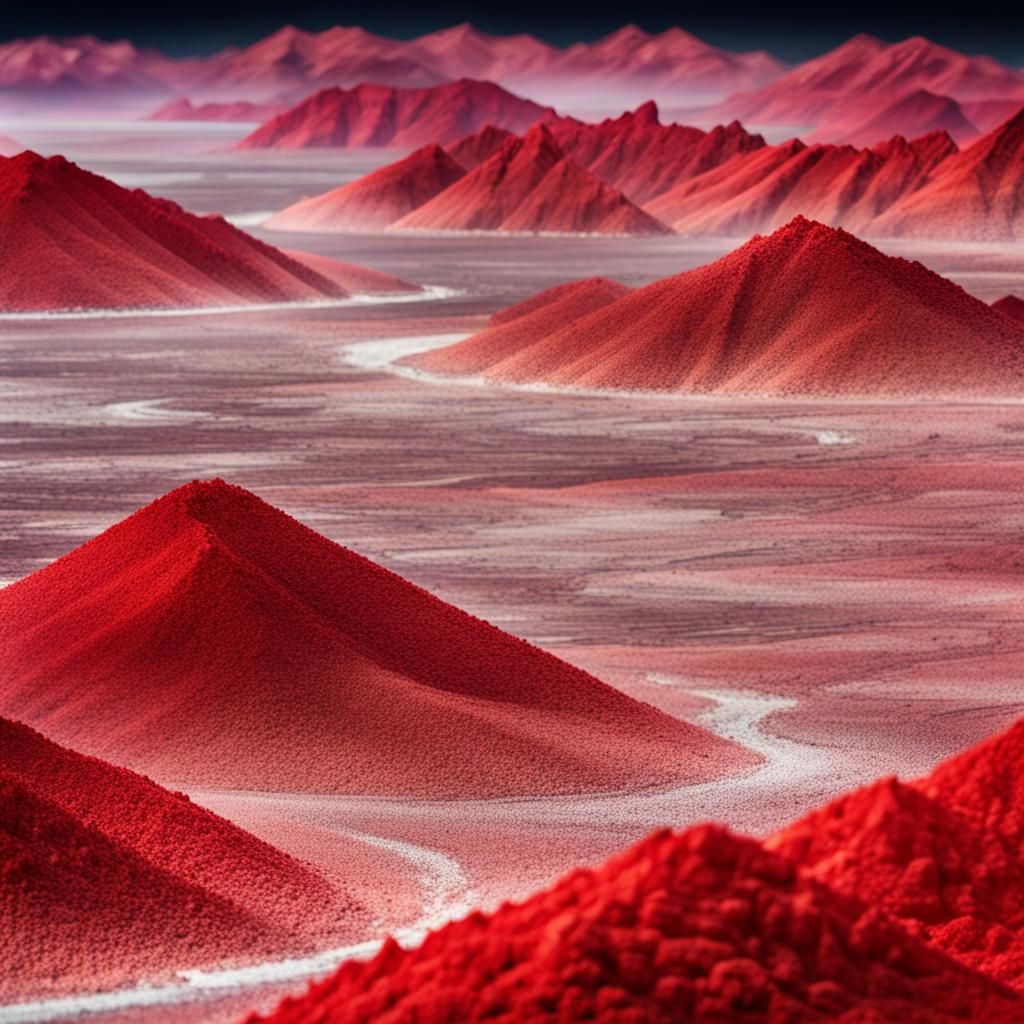 Surreal Red Salt Mountain Landscape with Mirage