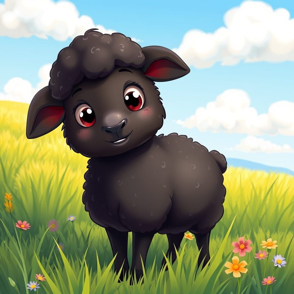 Surreal Cartoon Sheep in Whimsical Pastel Landscape