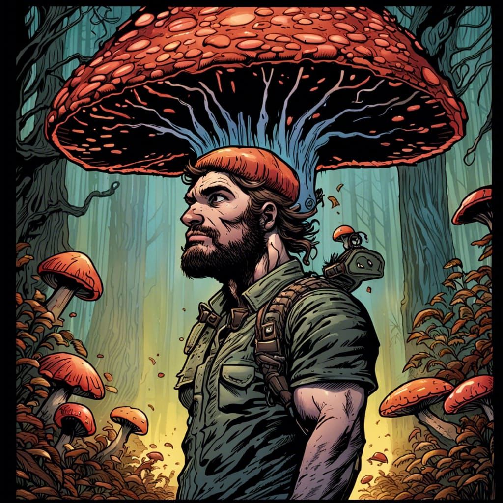 Mushroom Evolving into Man: Comic Book Art