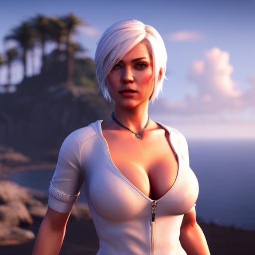 Realistic 3D Woman with Short White Hair