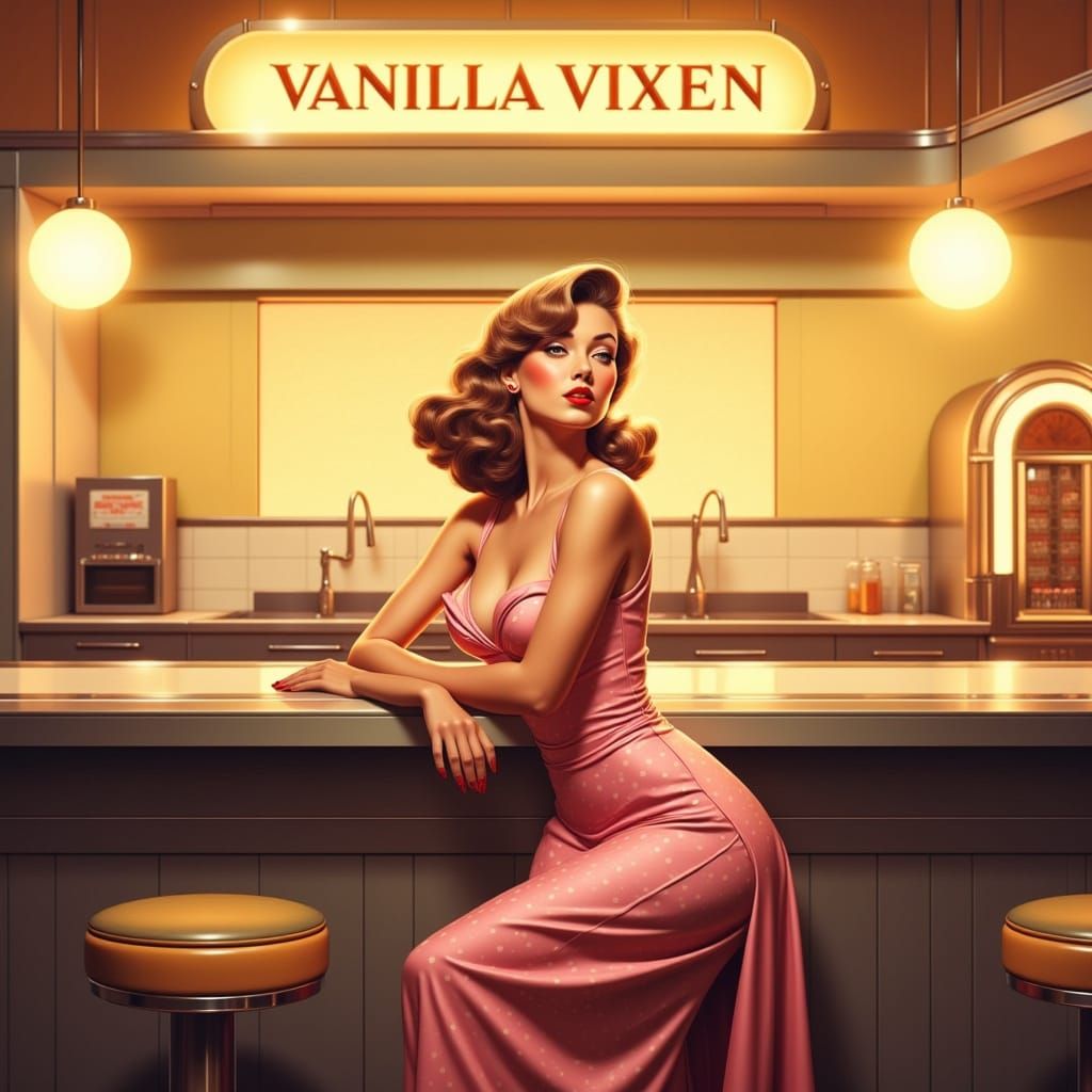 Sultry Pin-Up Girl in 1950s Diner Style