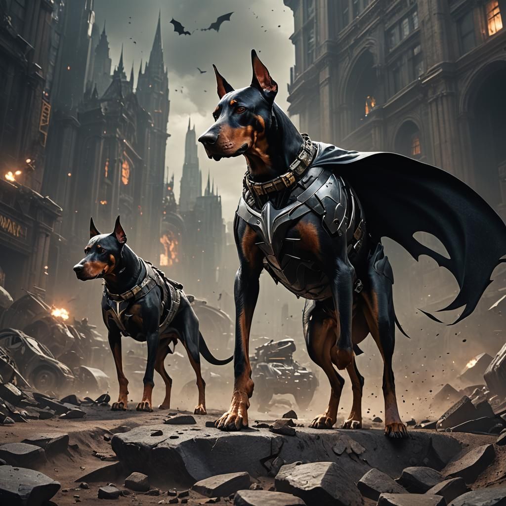 Doberman as Batman in Dark Planet: Digital Art