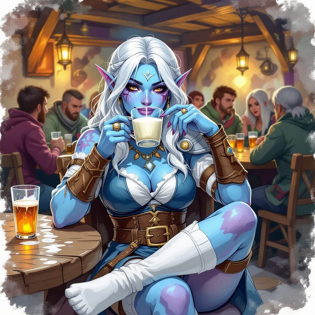 Barbarian Lounging in Tavern: Digital Watercolor